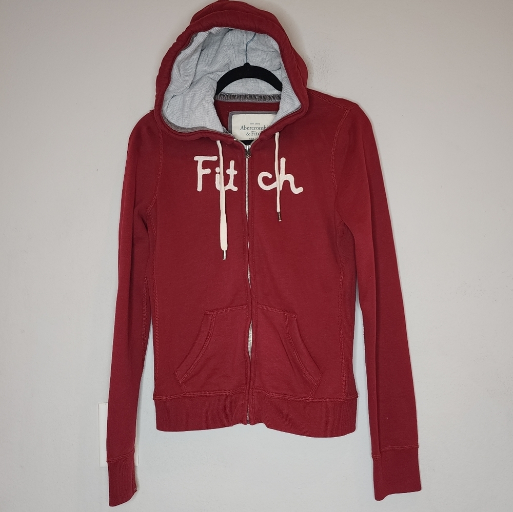 Abercrombie‎ & Fitch Maroon Burgundy Zip Hoodie Jacket Size Large Y2K 90s